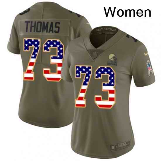 Womens Nike Cleveland Browns 73 Joe Thomas Limited OliveUSA Flag 2017 Salute to Service NFL Jersey